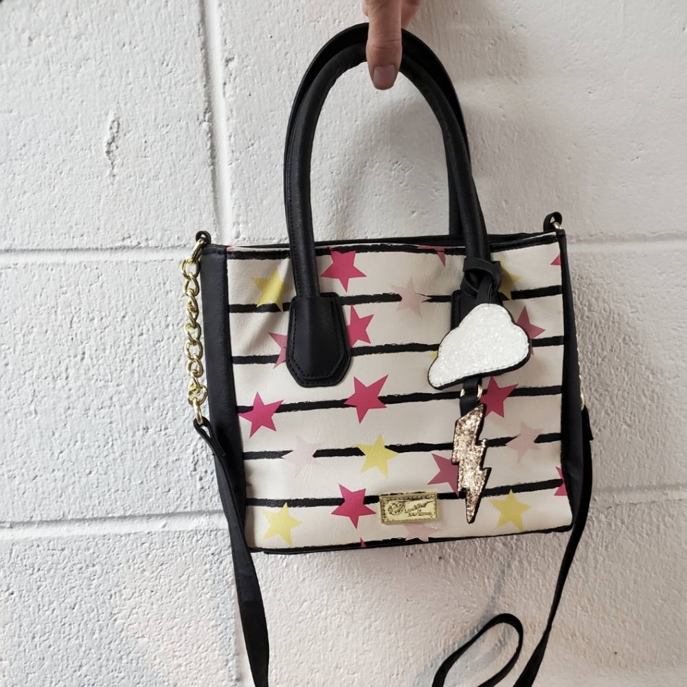 New Betsey Johnson Stars and Stripes Satchel Crossbody Handbag.